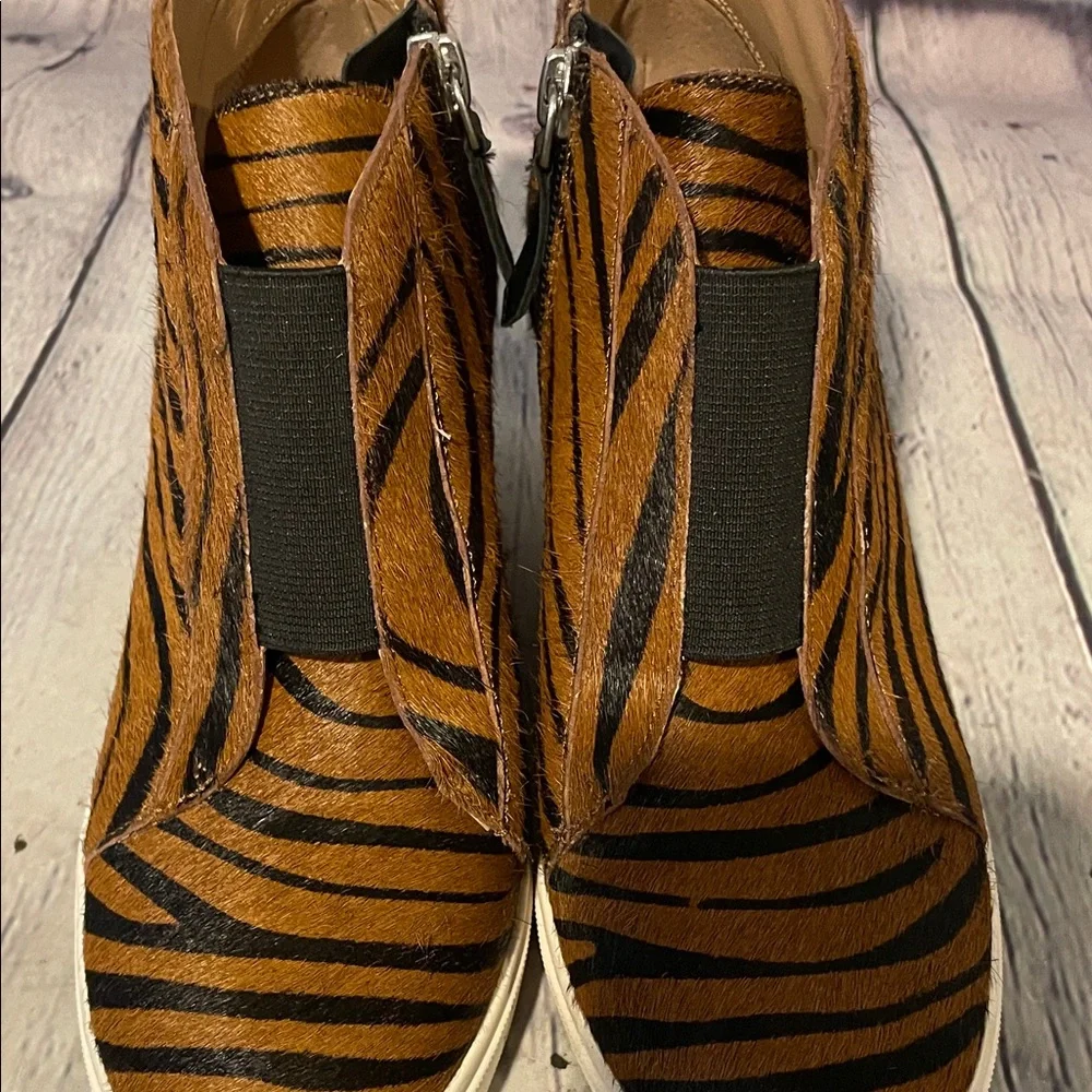 Paolo Zebra Stripe Brown and Black Calf Hair Wedges Size 5.5